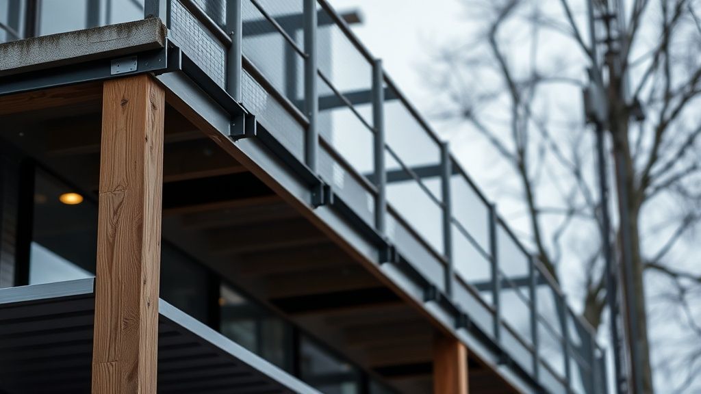 Außentreppe mit Stahlgeländer an einem Gebäude